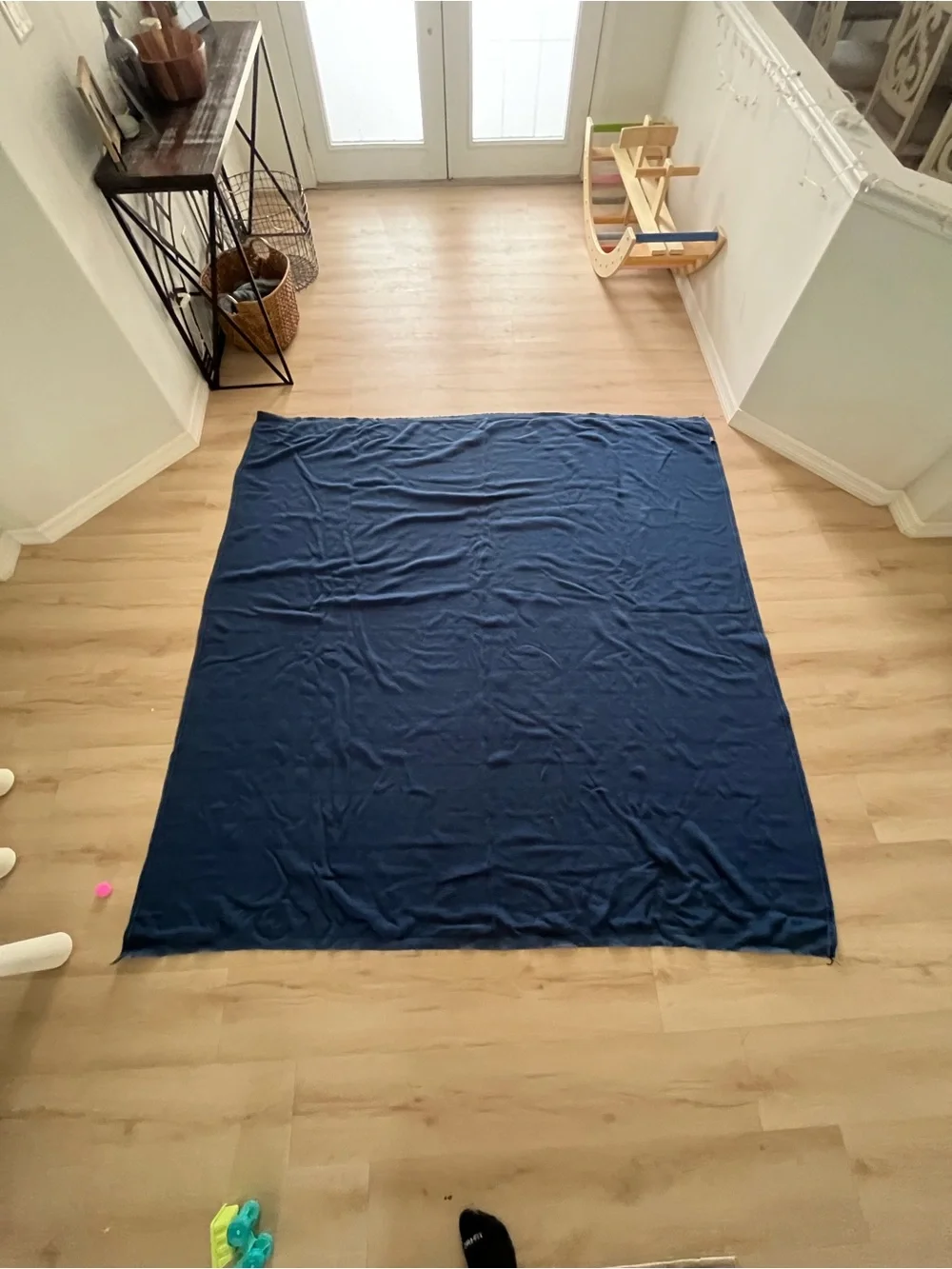 Lauren Ralph Lauren 100% Cotton  90”x90” Queen Blue Squares Waffle Blanket USA